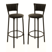 2 Banquetas Altas Encapada Junco Preto Cozinha Área Gourmet