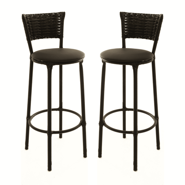 2 Banquetas Altas Encapada Junco Preto Cozinha Área Gourmet